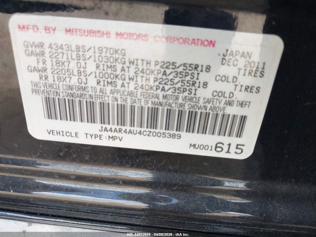 Продаж на аукціоні авто 2012 Mitsubishi Outlander Sport Se, vin: JA4AR4AU4CZ005389, номер лоту: 44802680