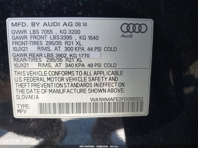 Продаж на аукціоні авто 2015 Audi Q7 3.0 Tdi Premium, vin: WA1WMAFE2FD006322, номер лоту: 44802698