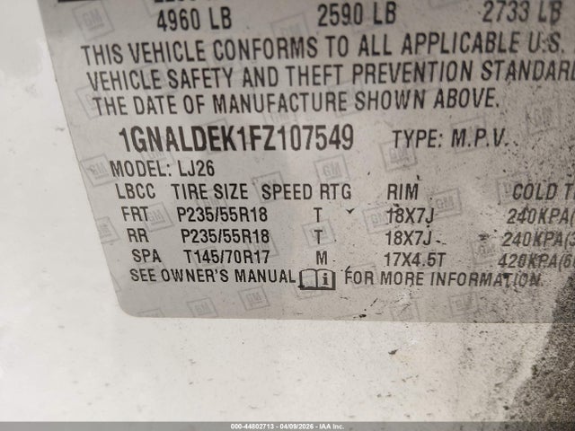 1GNALDEK1FZ107549 Chevrolet Equinox Ltz