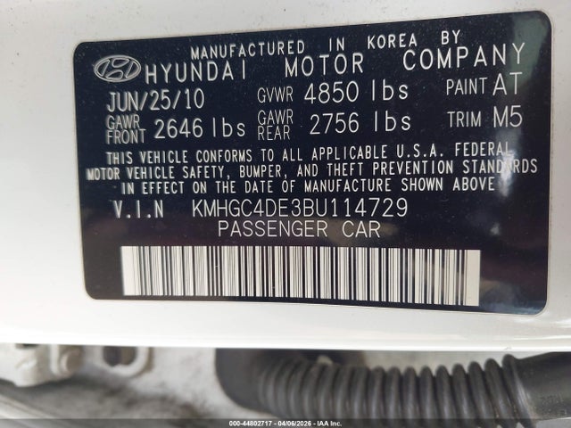 Продаж на аукціоні авто 2011 Hyundai Genesis 3.8, vin: KMHGC4DE3BU114729, номер лоту: 44802717