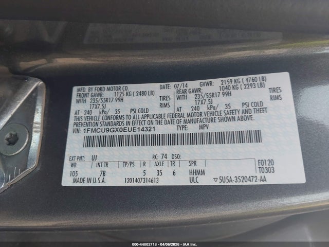 2014 FORD ESCAPE 1FMCU9GX0EUE14321 Photo 8