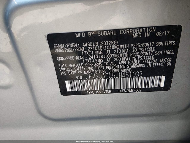 Продажа на аукционе авто 2018 Subaru Forester 2.5i Premium, vin: JF2SJAGC5JH461033, номер лота: 44802724