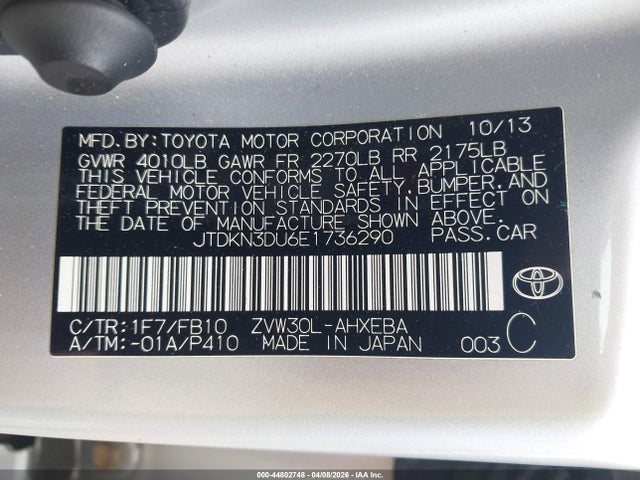 Aukcja sprzedaży 2014 Toyota Prius Five/four/three/two, vin: JTDKN3DU6E1736290, numer aukcji: 44802748