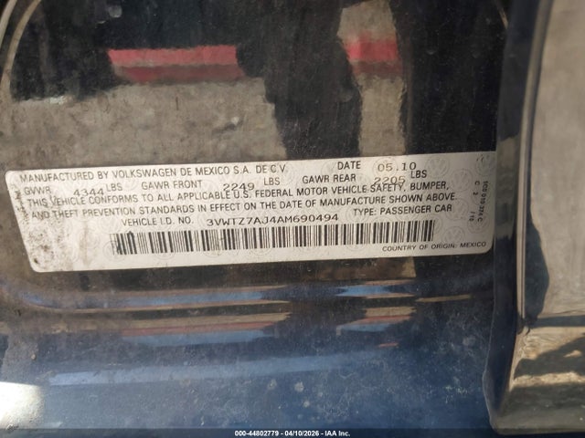 Продаж на аукціоні авто 2010 Volkswagen Jetta Se, vin: 3VWTZ7AJ4AM690494, номер лоту: 44802779