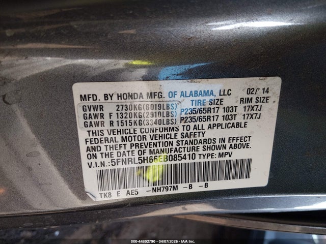 Honda Odyssey Ex-l 2014 5FNRL5H66EB085410 Image 9