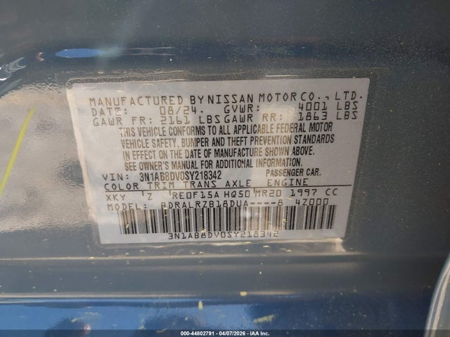 2025 Nissan Sentra Sr მანქანა იყიდება აუქციონზე, vin: 3N1AB8DV0SY218342, აუქციონის ნომერი: 44802791