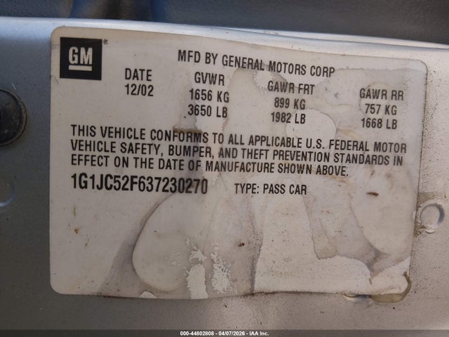 2003 CHEVROLET CAVALIER 1G1JC52F637230270 Photo 8
