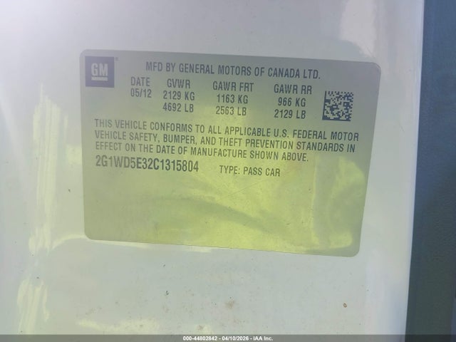 Продажа на аукционе авто 2012 Chevrolet Impala Police, vin: 2G1WD5E32C1315804, номер лота: 44802842