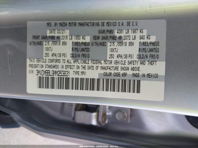 44802844 :رقم المزاد ، 3MVDMBBL9MM253831 vin ، 2021 Mazda Cx-30 Select مزاد بيع