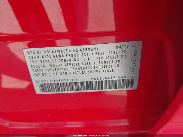 Продаж на аукціоні авто 2008 Volkswagen Gti 4-door, vin: WVWHV71K88W313304, номер лоту: 44802848