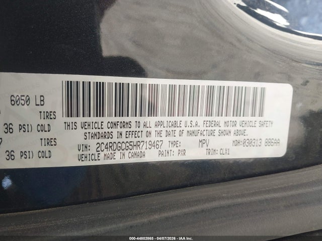 Продажа на аукционе авто 2017 Dodge Grand Caravan Sxt, vin: 2C4RDGCG5HR719467, номер лота: 44802865