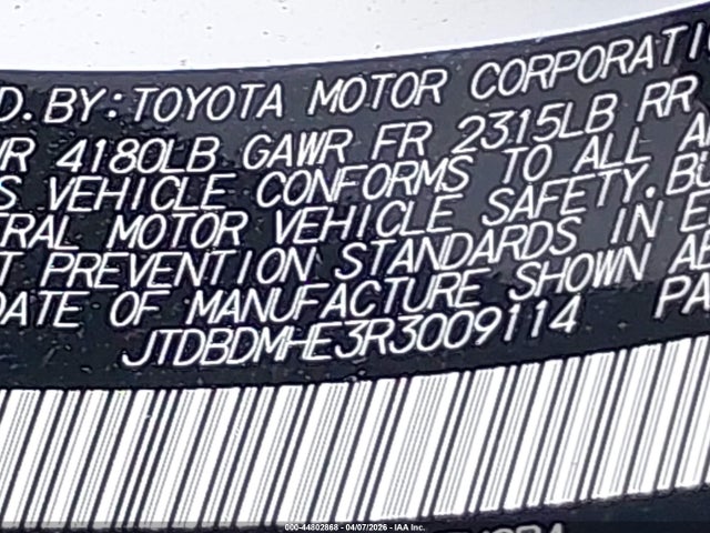 Aukcja sprzedaży 2024 Toyota Corolla Hybrid Se, vin: JTDBDMHE3R3009114, numer aukcji: 44802868