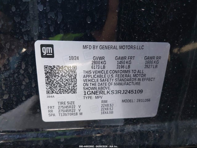 44802892 :رقم المزاد ، 1GNERLKS3RJ245109 vin ، 2024 Chevrolet Traverse Fwd Rs مزاد بيع