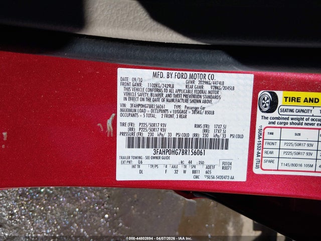 Aukcja sprzedaży 2011 Ford Fusion Se, vin: 3FAHP0HG7BR156061, numer aukcji: 44802894