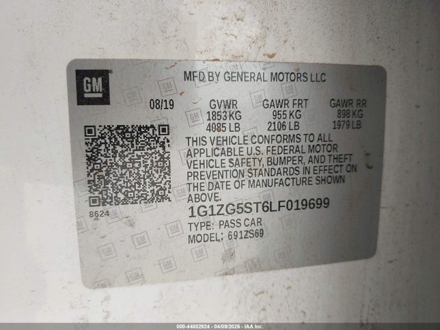 Aukcja sprzedaży 2020 Chevrolet Malibu Fwd Rs, vin: 1G1ZG5ST6LF019699, numer aukcji: 44802924