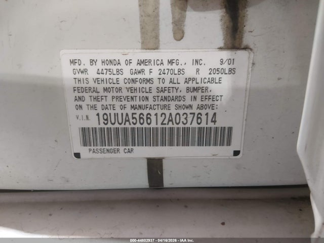 Aukcja sprzedaży 2002 Acura Tl 3.2, vin: 19UUA56612A037614, numer aukcji: 44802937
