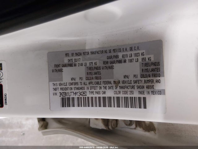 2017 Mazda Mazda3 Sport მანქანა იყიდება აუქციონზე, vin: 3MZBN1U77HM134260, აუქციონის ნომერი: 44802975