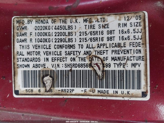 2006 HONDA CR-V SHSRD68566U404499 Photo 8
