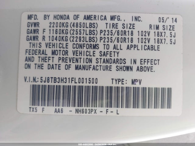 Продаж на аукціоні авто 2015 Acura Rdx, vin: 5J8TB3H31FL001500, номер лоту: 44802998