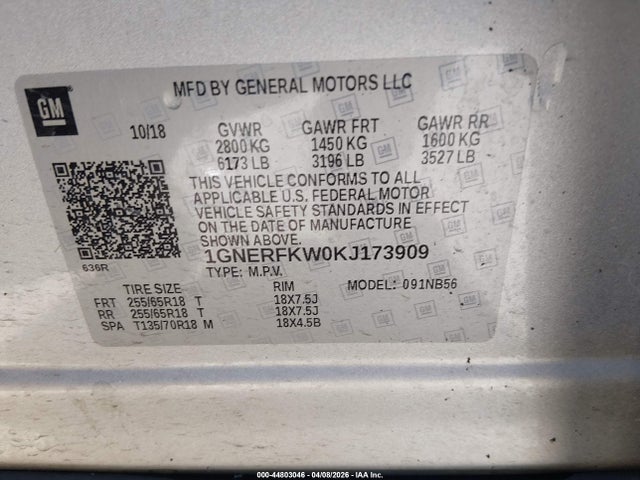 Продажа на аукционе авто 2019 Chevrolet Traverse Ls, vin: 1GNERFKW0KJ173909, номер лота: 44803046