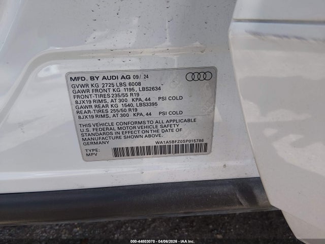 Aukcja sprzedaży 2025 Audi Q4 E-tron Premium 45 Rwd, vin: WA1A5BFZ0SP015786, numer aukcji: 44803070