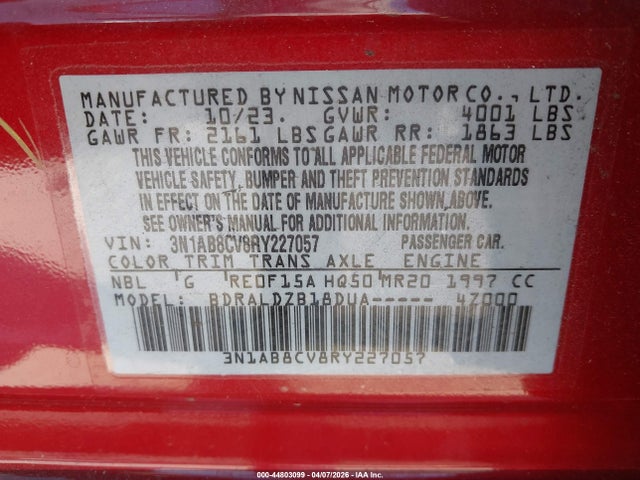 2024 Nissan Sentra Sv Xtronic Cvt მანქანა იყიდება აუქციონზე, vin: 3N1AB8CV8RY227057, აუქციონის ნომერი: 44803099