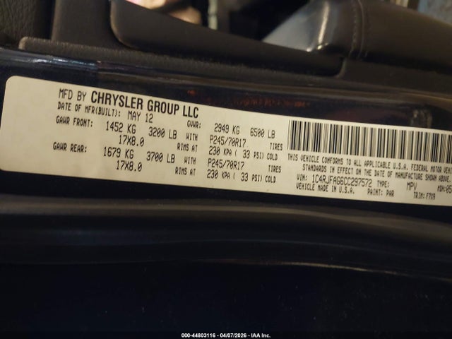 Продажа на аукционе авто 2012 Jeep Grand Cherokee Laredo, vin: 1C4RJFAG6CC297572, номер лота: 44803116