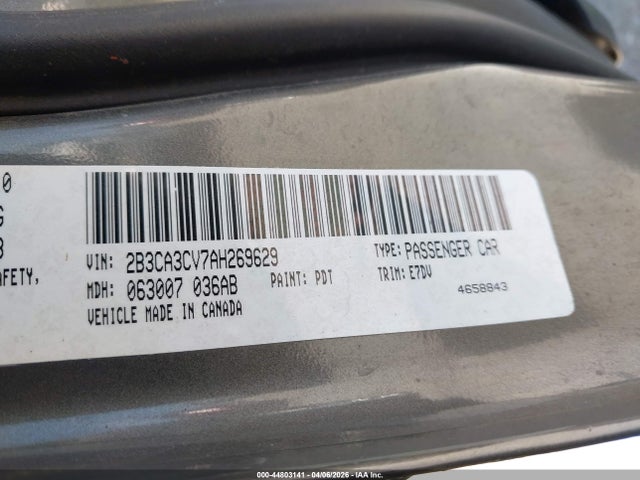44803141 :رقم المزاد ، 2B3CA3CV7AH269629 vin ، 2010 Dodge Charger Sxt مزاد بيع