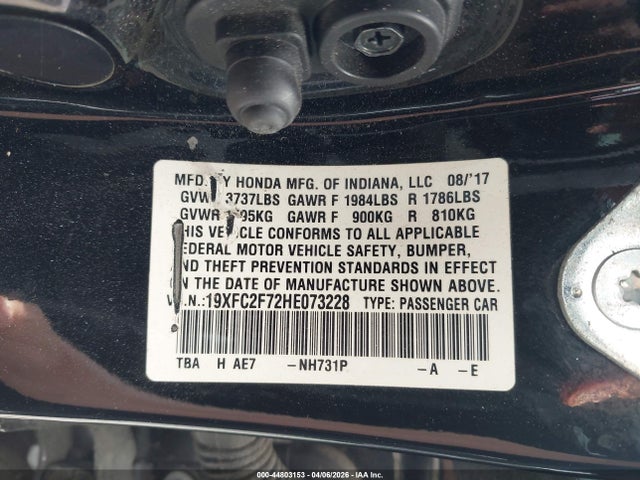 Honda CIVIC EX 2017 19XFC2F72HE073228 Image 9