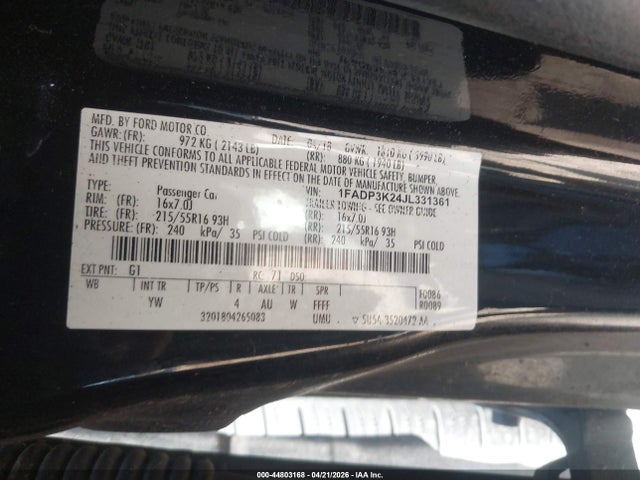 1FADP3K24JL331361 Ford FOCUS SE