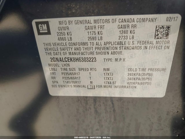 Chevrolet EQUINOX LT 2017 2GNALCEK8H6303223 Image 9