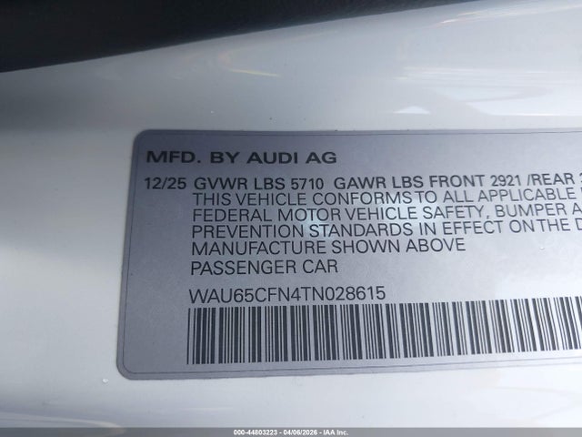 Продажа на аукционе авто 2026 Audi A6 Prestige Quattro S Tronic, vin: WAU65CFN4TN028615, номер лота: 44803223