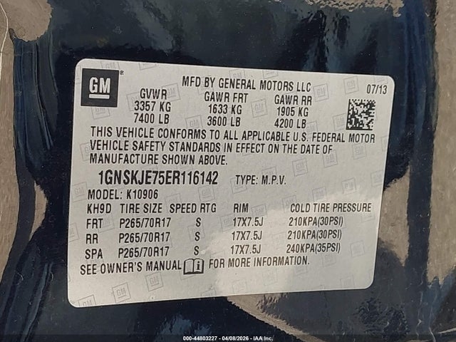 44803227 :رقم المزاد ، 1GNSKJE75ER116142 vin ، 2014 Chevrolet Suburban 1500 Lt مزاد بيع