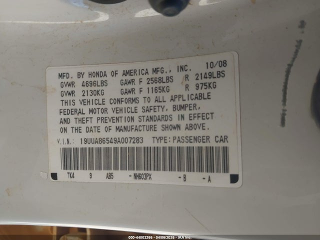 Aukcja sprzedaży 2009 Acura Tl 3.5, vin: 19UUA86549A007283, numer aukcji: 44803266