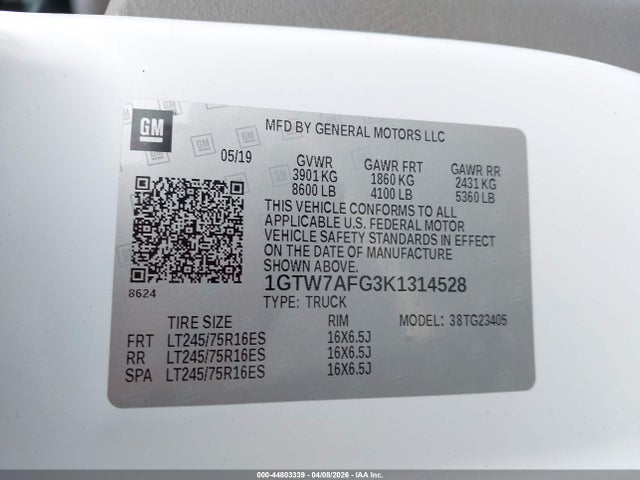 Продажа на аукционе авто 2019 Gmc Savana 2500 Work Van, vin: 1GTW7AFG3K1314528, номер лота: 44803339