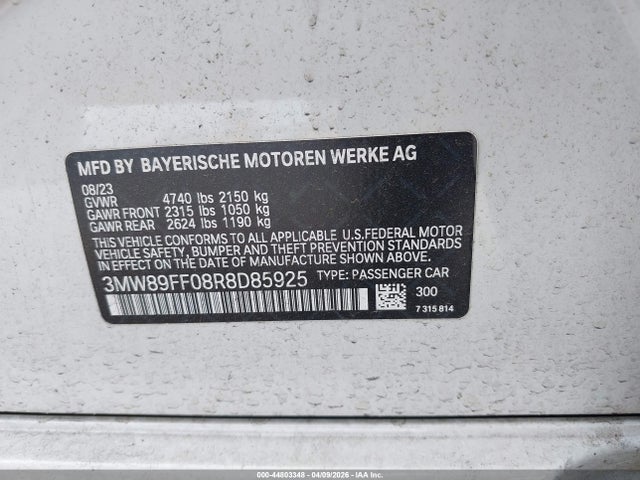 Aukcja sprzedaży 2024 Bmw 330i Xdrive, vin: 3MW89FF08R8D85925, numer aukcji: 44803348