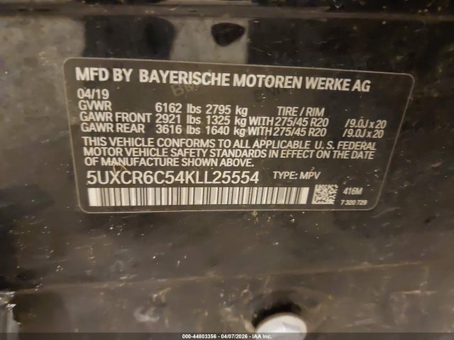 Aukcja sprzedaży 2019 Bmw X5 Xdrive40i, vin: 5UXCR6C54KLL25554, numer aukcji: 44803356