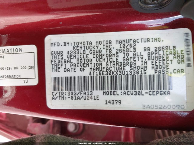 2003 TOYOTA CAMRY 4T1BE30KX3U133015 Photo 8