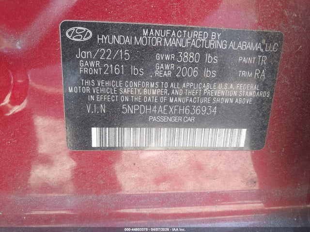 Hyundai ELANTRA SE 2015 5NPDH4AEXFH636934 Image 9