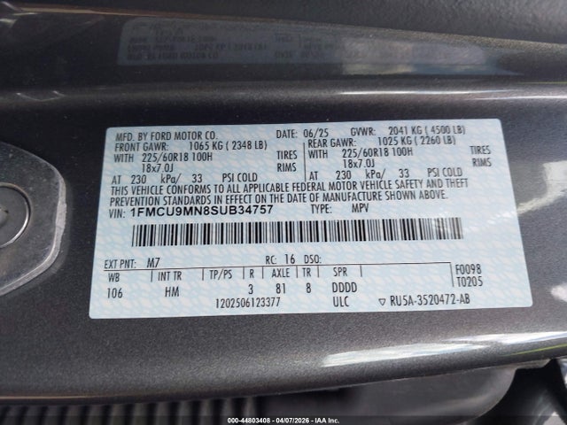 2025 FORD ESCAPE 1FMCU9MN8SUB34757 Photo 8