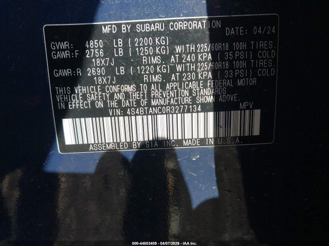 2024 SUBARU OUTBACK 4S4BTANC0R3277134 Photo 8