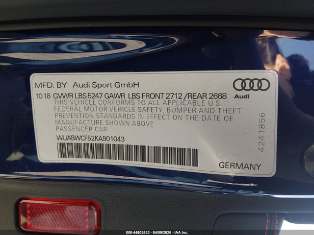Продажа на аукционе авто 2019 Audi Rs 5 2.9t, vin: WUABWCF52KA901043, номер лота: 44803433