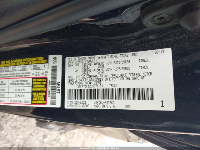 Продажа на аукционе авто 2020 Toyota Tundra, vin: 5TFAY5F12LX871181, номер лота: 44803479