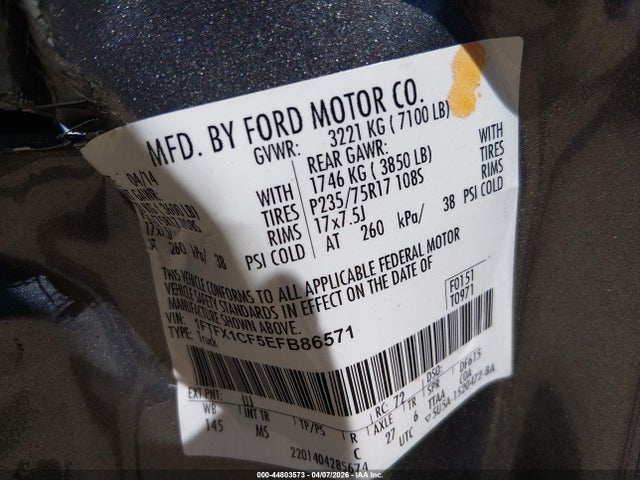 Продажа на аукционе авто 2014 Ford F-150 Xlt, vin: 1FTFX1CF5EFB86571, номер лота: 44803573