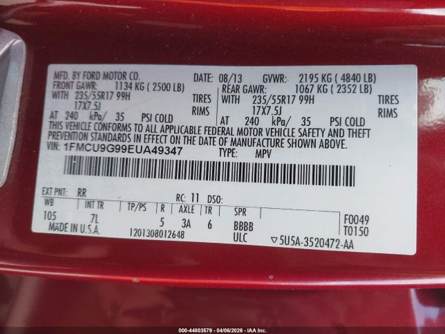 Aukcja sprzedaży 2014 Ford Escape Se, vin: 1FMCU9G99EUA49347, numer aukcji: 44803579