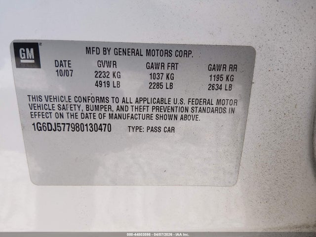 Aukcja sprzedaży 2008 Cadillac Cts Standard, vin: 1G6DJ577980130470, numer aukcji: 44803598