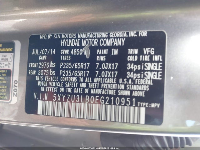 Aukcja sprzedaży 2014 Hyundai Santa Fe Sport 2.4l, vin: 5XYZU3LB0EG210951, numer aukcji: 44803601