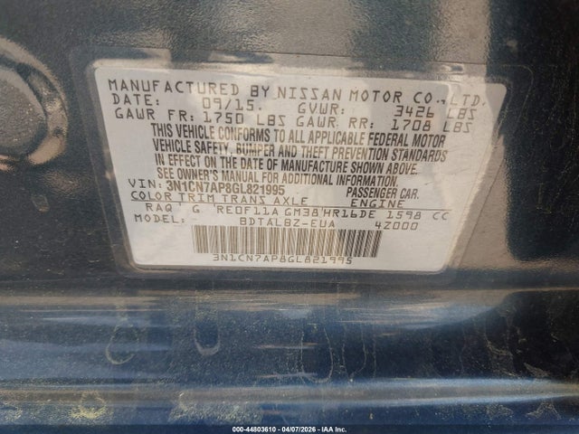 Nissan Versa 1.6 Sv 2016 3N1CN7AP8GL821995 Image 9