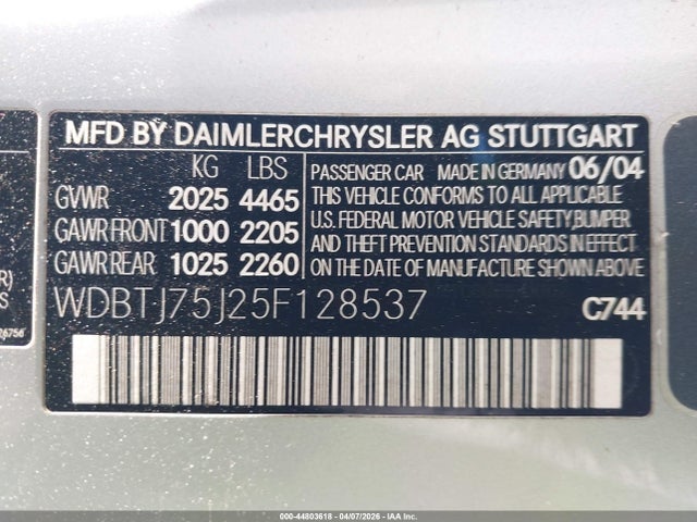 Aukcja sprzedaży 2005 Mercedes-benz Clk 500, vin: WDBTJ75J25F128537, numer aukcji: 44803618