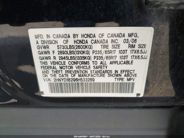 2006 ACURA MDX 2HNYD18296H533269 Photo 8